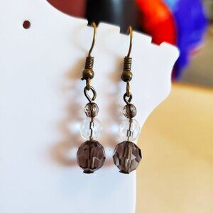 Bronze Hook Grey Plastic Beaded Dangle Earrings